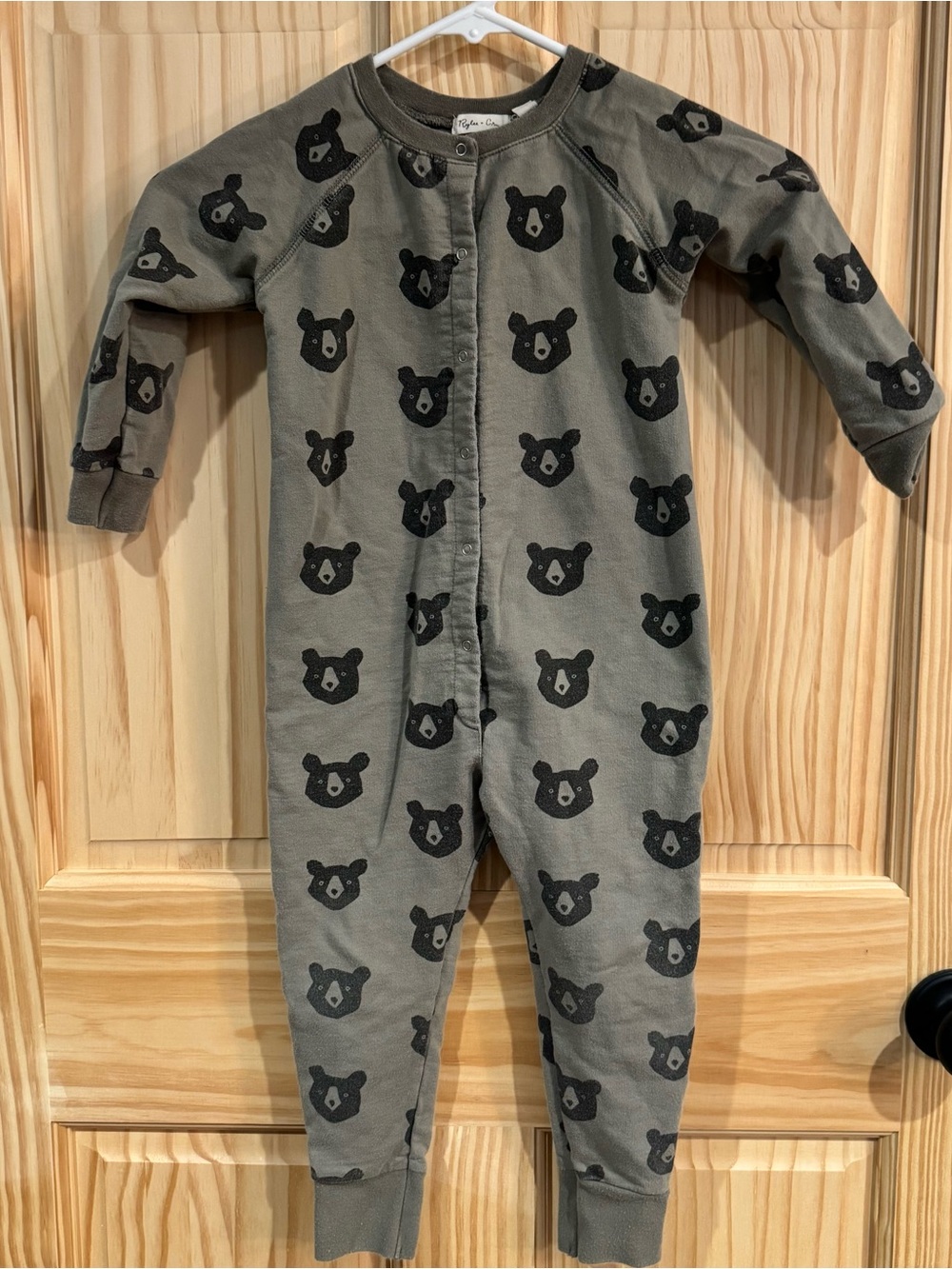 Rylee + Cru Kids Bear Print Jumpsuit Olive Green Cotton One Piece Size 3